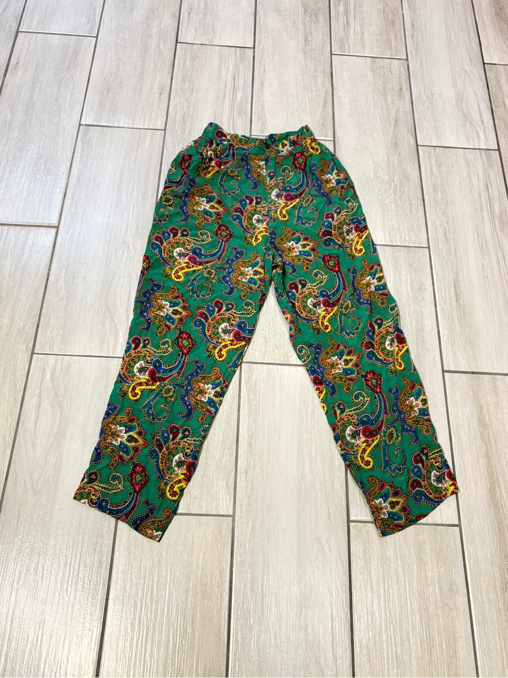 Ralph Lauren Red & Multicolor Paisley Print Purple Label 100% Silk Pants 4